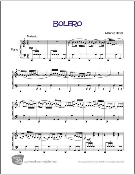 Bolero (Ravel) | Easy Piano Sheet Music (Digital Print)