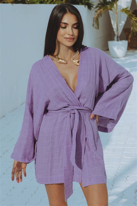 ZAMIRA COTTON ROBE DRESS - LIGHT PURPLE