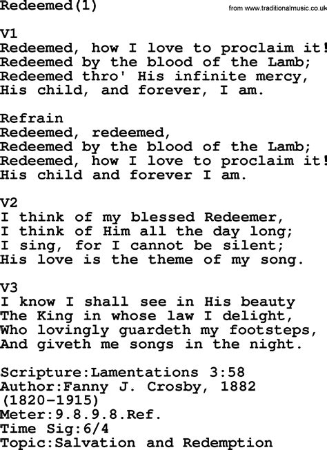 Adventist Hymn: Redeemed(1) - Christian Song lyrics, with PDF