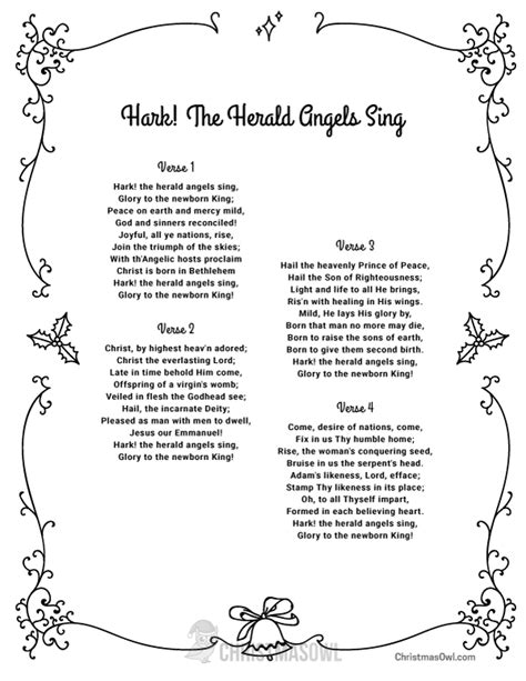 Free Printable Lyrics for Hark! the Herald Angels Sing