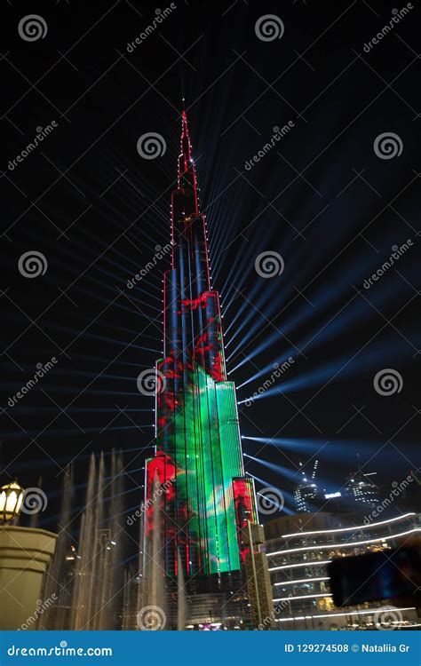 DUBAI, UAE -March 8, 2018. Laser Show at the Burj Khalif Tower B Editorial Stock Photo - Image ...