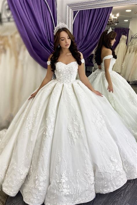 Princess Floral Lace Ball Gown Wedding Dress Off-the-shoulder – loveangeldress