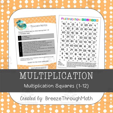 Multiplication Squares (1-12) Game by Teach Simple