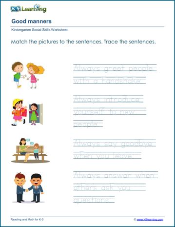 Table Manners Worksheet For Grade 1 | Elcho Table