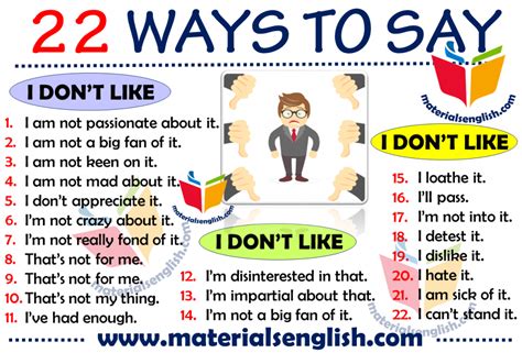 Ways To Say I Dont Like In English With Images Learn English ...