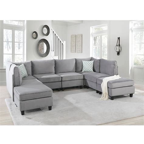 Simona Grey Velvet 8Pc Modular Sectional Sofa Set - Fatima Furniture