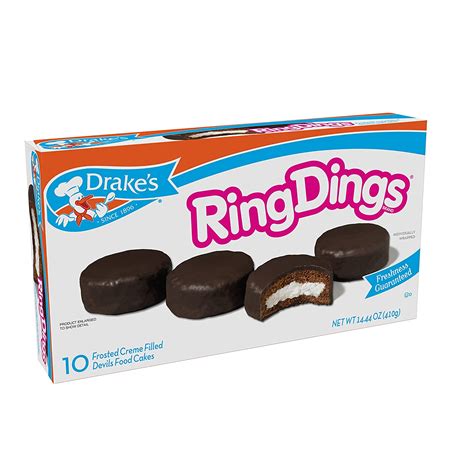 Drake's Ring Dings, 10 Count- Frosted crème filled Devils Food Cakes - Walmart.com