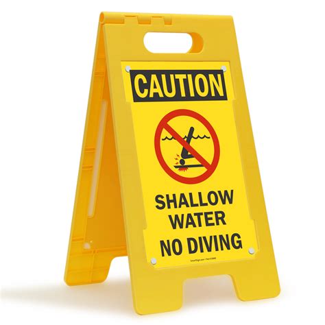 Caution Shallow Water No Diving Floor Stand Sign, SKU: SF-0289