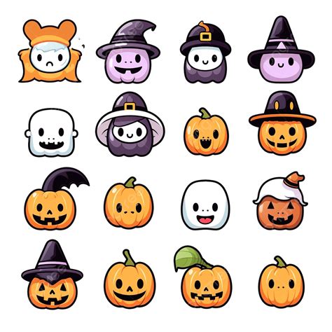 Cute Kawaii Halloween Character Set, Halloween Kawaii Clipart Set, Halloween Kawaii Sticker Set ...