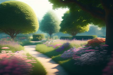 Lexica - Professional photograph landscape garden with flowers, unreal engine, green trees, by ...