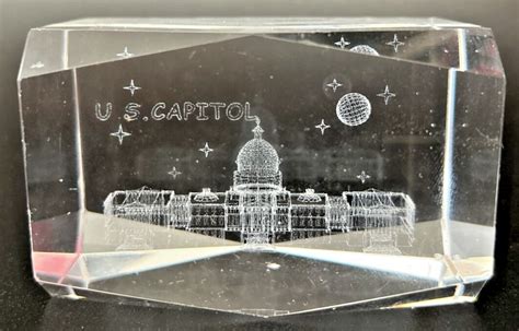 Vintage 3D Etched Glass U.S. Capitol Art Paperweight Cube SKU PB192 | eBay