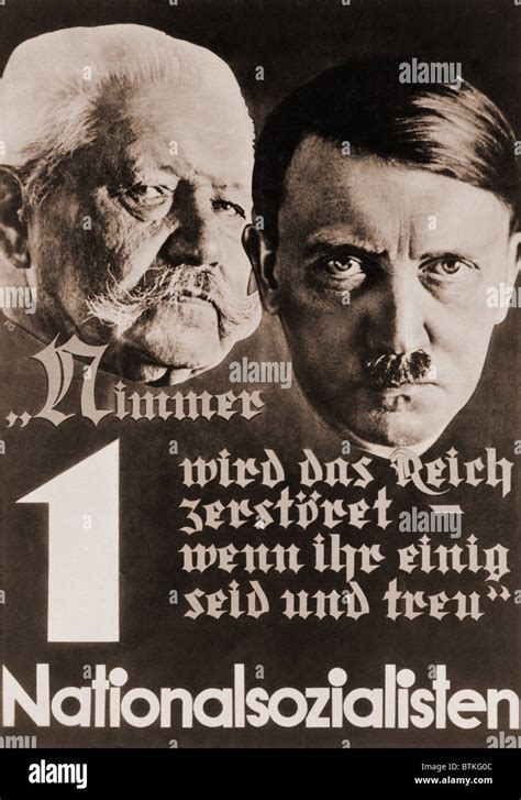 Nazi poster with images of Adolf Hitler and Paul von Hindenburg. Hindenburg enabled Hitler's ...