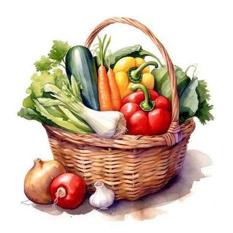 Premium AI Image | Vibrant Watercolor Painting Of Vegetable Basket ...