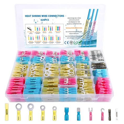 620PCS Heat Shrink Wire Connectors-5 Colors / 10 Sizes Electrical Connectors-Waterproof Marine ...