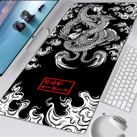 Mouse Pad Dragão Tapete De Mesa Preto E Branco Playmat Laptop Japão Anime Gamer Teclado De ...