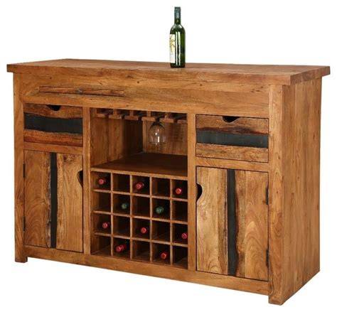 Modern Pioneer Acacia Live Edge Wood Wine Bar Cabinet - Rustic - Wine ...