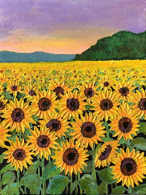 Sunflowers field at sunset (2021) Acrylic painting by Amita Dand in 2021 | Yellow flowers ...