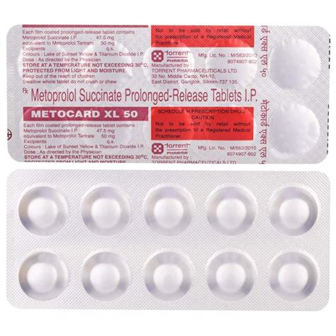 Metoprolol Succinate 50mg tablet Metocard XL Mcare exports | Exporter