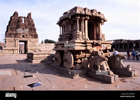 Stone chariot at the Vijaya Vittala temple at ancient Hampi in the ...