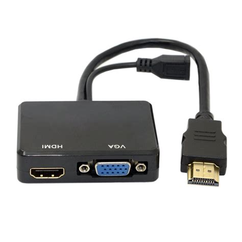 Cablecc HDMI to VGA & HDMI Female Splitter with Audio Video Cable Converter Adapter For HDTV PC ...