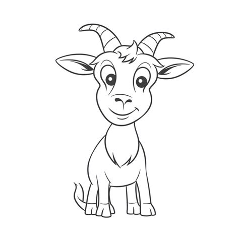 Cute Baby Goat Coloring Page, Basic Simple Cute Cartoon Goat Outline, Isolated On White ...