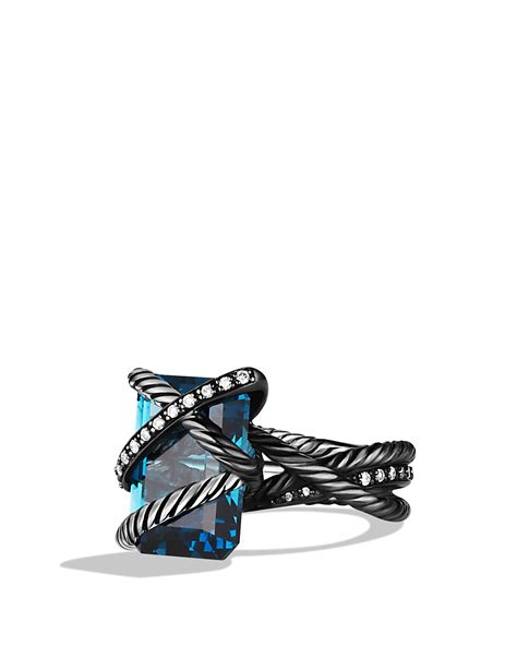 David Yurman Cable Wrap Ring with Hampton Blue Topaz and Diamonds | Bloomingdale's