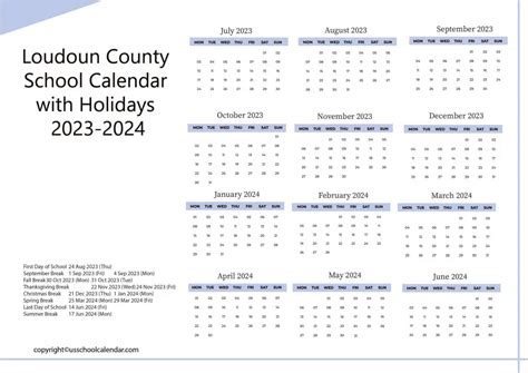 Loudoun County School Calendar with Holidays 2023-2024