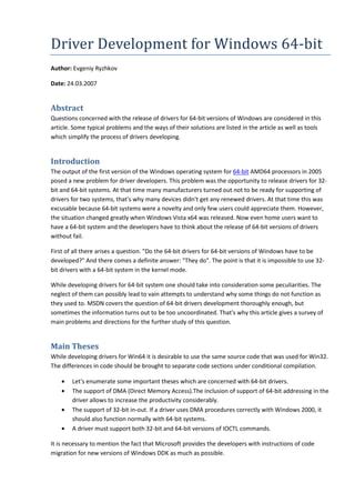 Driver Development for Windows 64-bit | PDF | Free Download