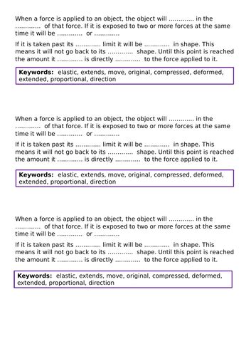 AQA KS3 Contact Forces – Elasticity | Teaching Resources