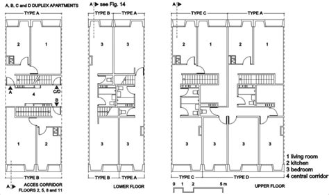 The ZUP of Sainte-Croix. Floor plan of duplex apartments A, B, C and D ...