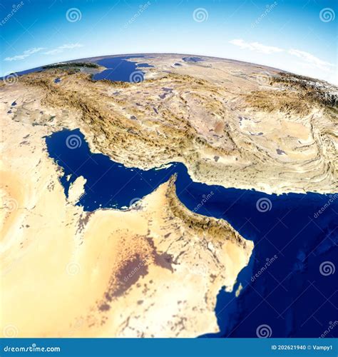 Strait of Hormuz. Map of the Middle East, Persian Gulf. Satellite View ...