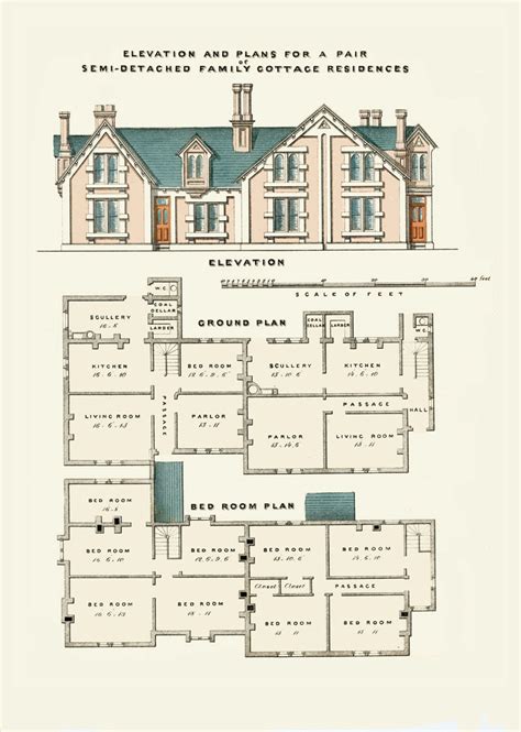 Home & Living Wall Décor Wall Hangings Architectural Print English Cottage Architecture Plans ...