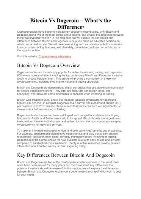 Bitcoin Vs Dogecoin – What’s the Difference? by vitaliyDubinin12 - Issuu