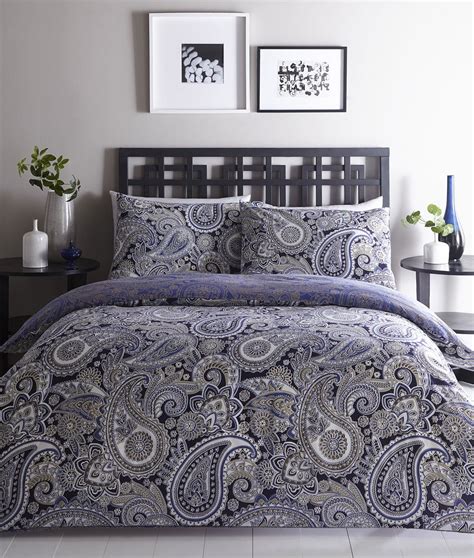 KING SIZE DUVET SET - NAVY ETHNIC PAISLEY PRINTED REVERSIBLE KING SIZE QUILT COVER: Amazon.co.uk ...