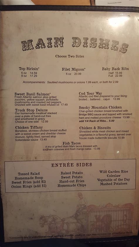 Menu at Rachel's Roadhouse restaurant, Butler