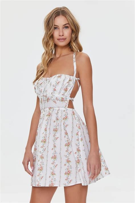 Floral Print Lace-Back Mini Dress