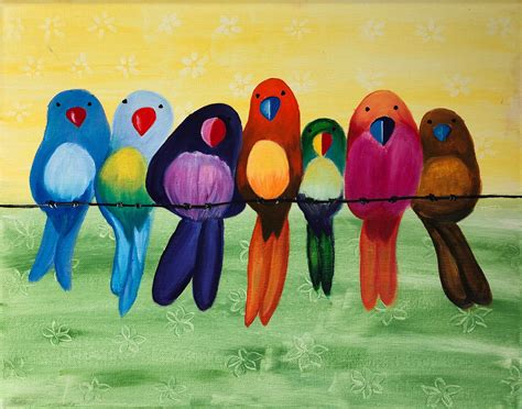 Bird painting, 7 Birds on branch, Colorful nature wall art, Original artwork, Bird gift, Home ...