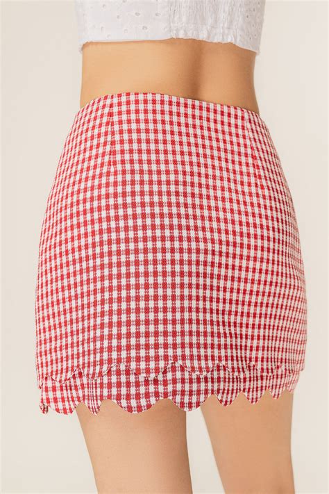 Red Checked Scallop Hem Mini Skirt – LIBÉ