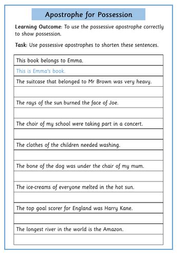 The Possessive Apostrophe Worksheets | Teaching Resources