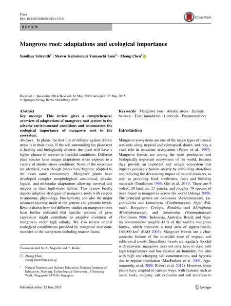 (PDF) Mangrove root: adaptations and ecological importance