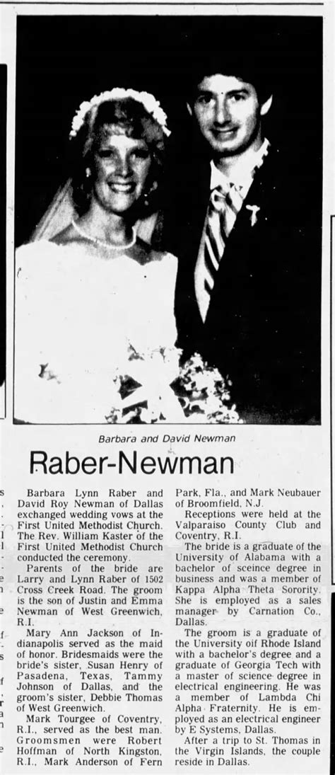 Barbara Raber and David Newman wedding - Newspapers.com