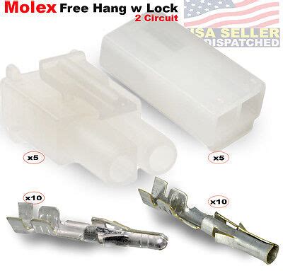 2 Pins .093" Molex Connector Lot, 5 Matched Set,18-22 AWG, Free Hanging, w/LOCK | eBay