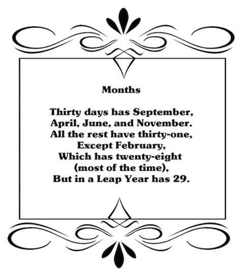 Thirty Days Hath September Poem Printable - Printable Word Searches