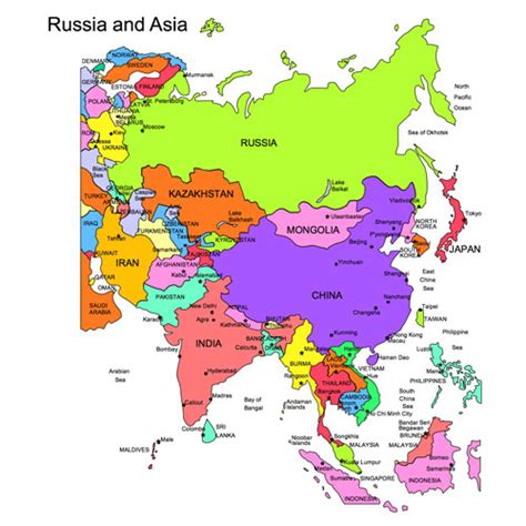 Russia and Asia Regional PowerPoint Map, Countries, Names - Clip Art Maps