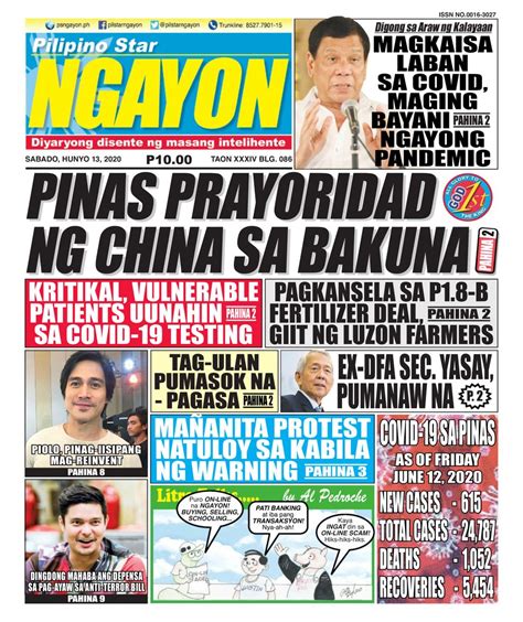 Get digital access to Pilipino Star Ngayon - June 13, 2020 issue | Magzter.com