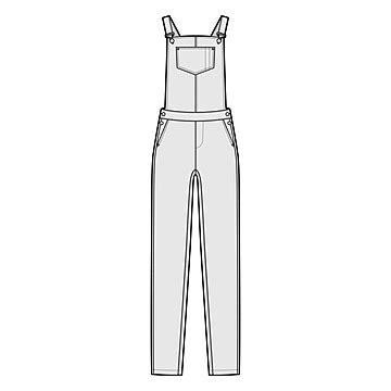 Technical Fashion Illustration Of Fitted Dungaree Overall With Zipper ...