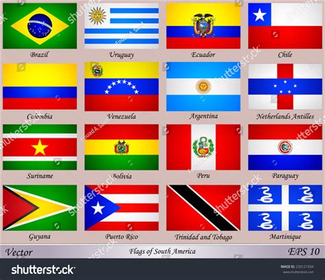 Flags South America Names Countries : image vectorielle de stock (libre de droits) 233121934 ...