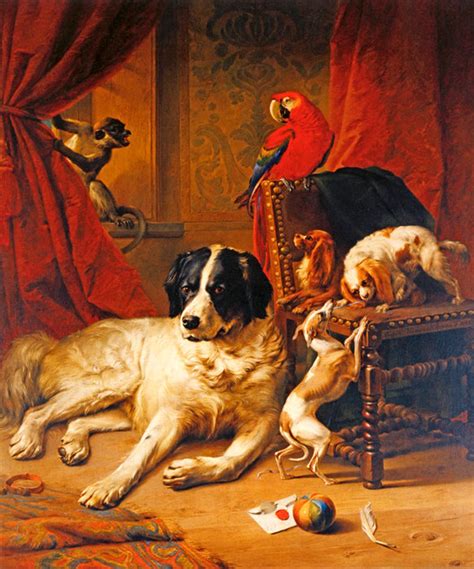 Old Dog With Friends Dogs Monkey Parrot Animal Painting By - Etsy.de