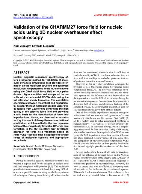 (PDF) Validation of the CHARMM27 force field for nucleic acids using 2D ...