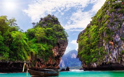 Thailand, sea, Boat, Mountains - Ships wallpapers: 1680x1050